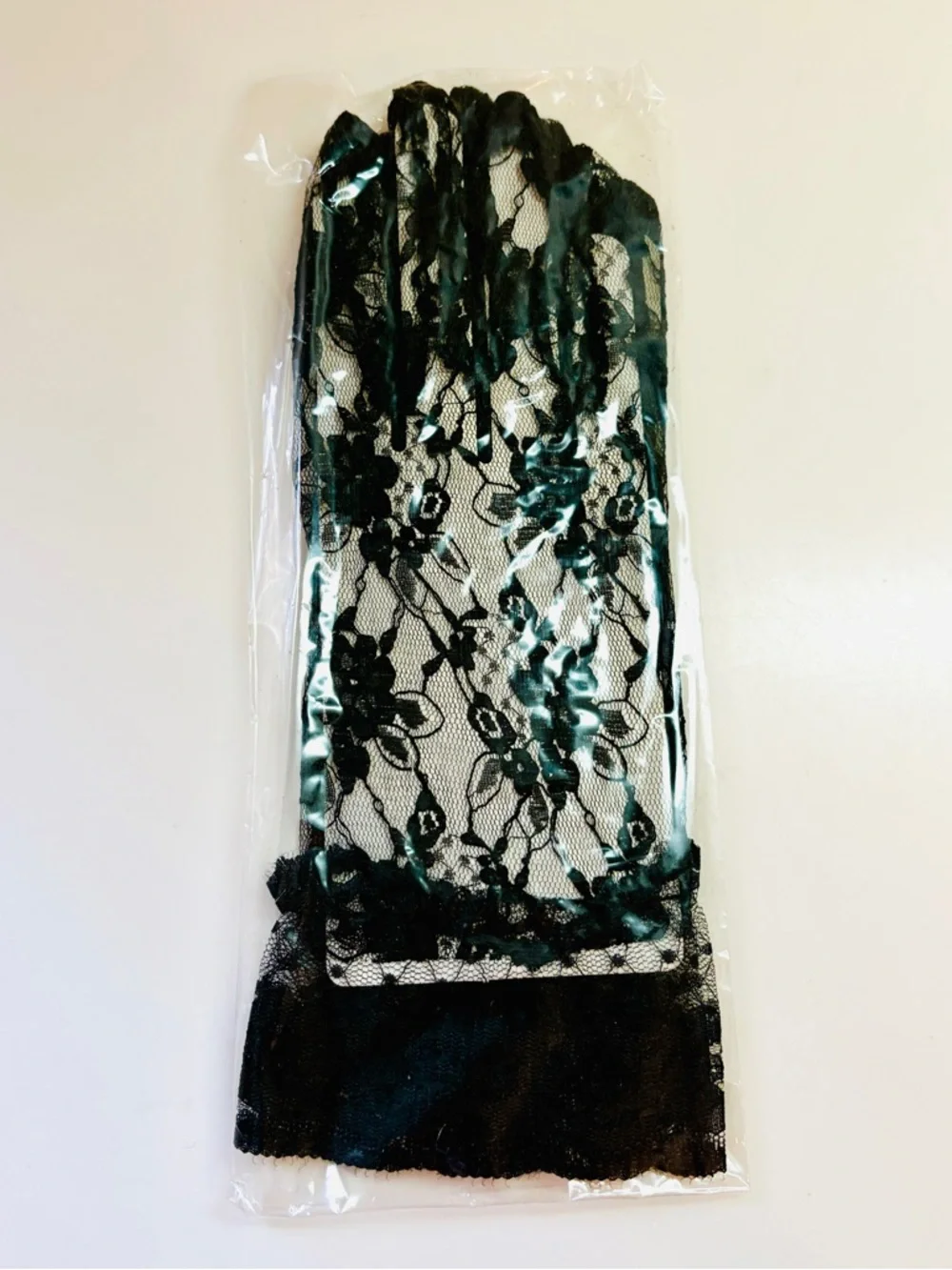 Vtg New Old Stock Black Lace Evening Gloves Mesh Wrist Ruffle Goth Costume